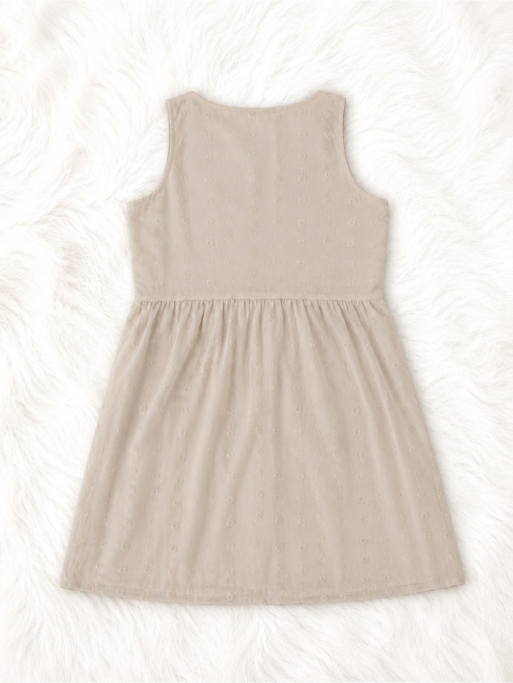Zenana Beige Swiss Dot Babydoll Dress Small Neutral Cottagecore Boho Mini Dress - Picture 2 of 3